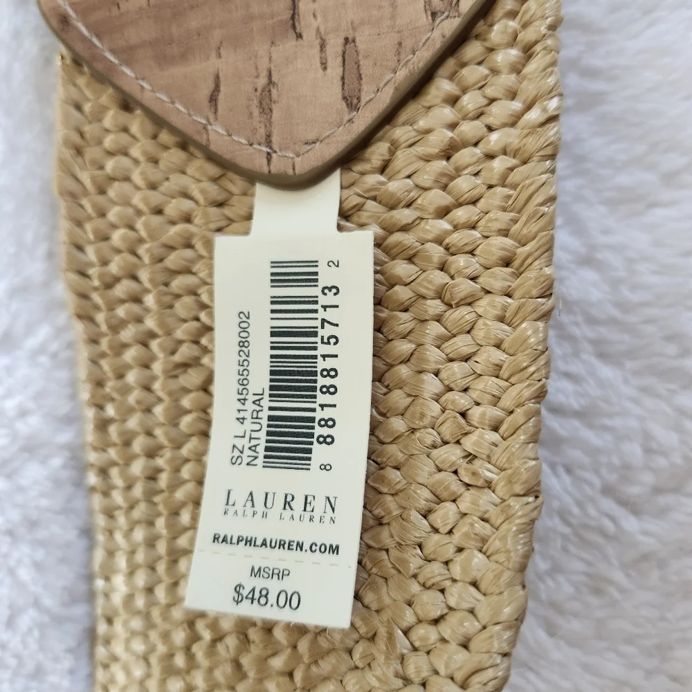 Lauren Gold and Brown Woven stretch Belt with Cork Buckle